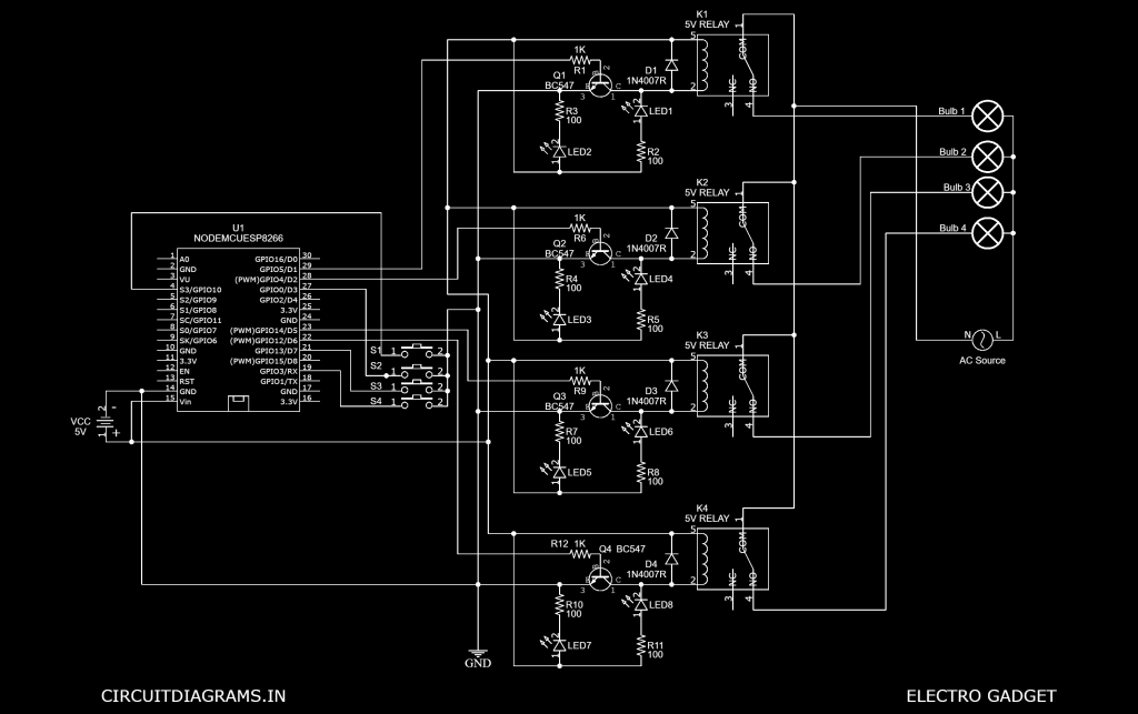 Sistema de domótica 4 reles , esp8266 con Alexa