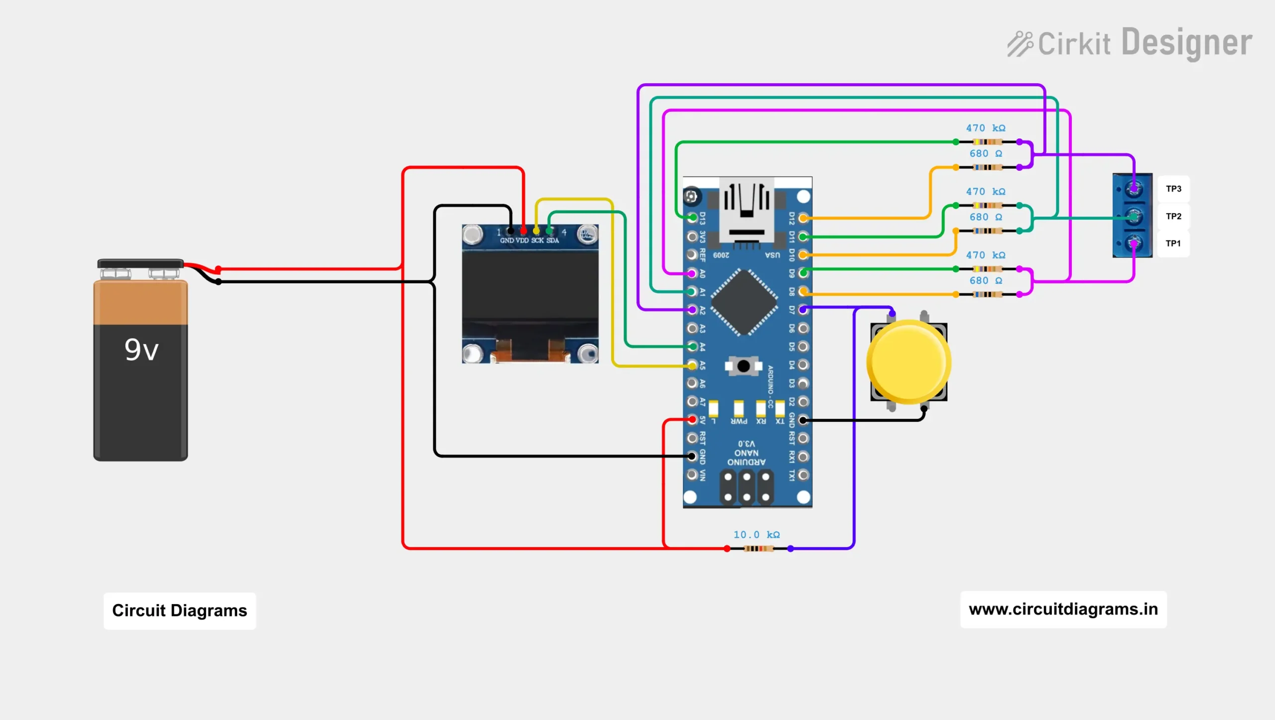 Electronic component tester circuit diagram using Arduino Nano