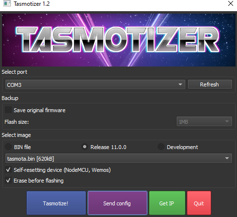 Configuración de envío de Tasmotizer