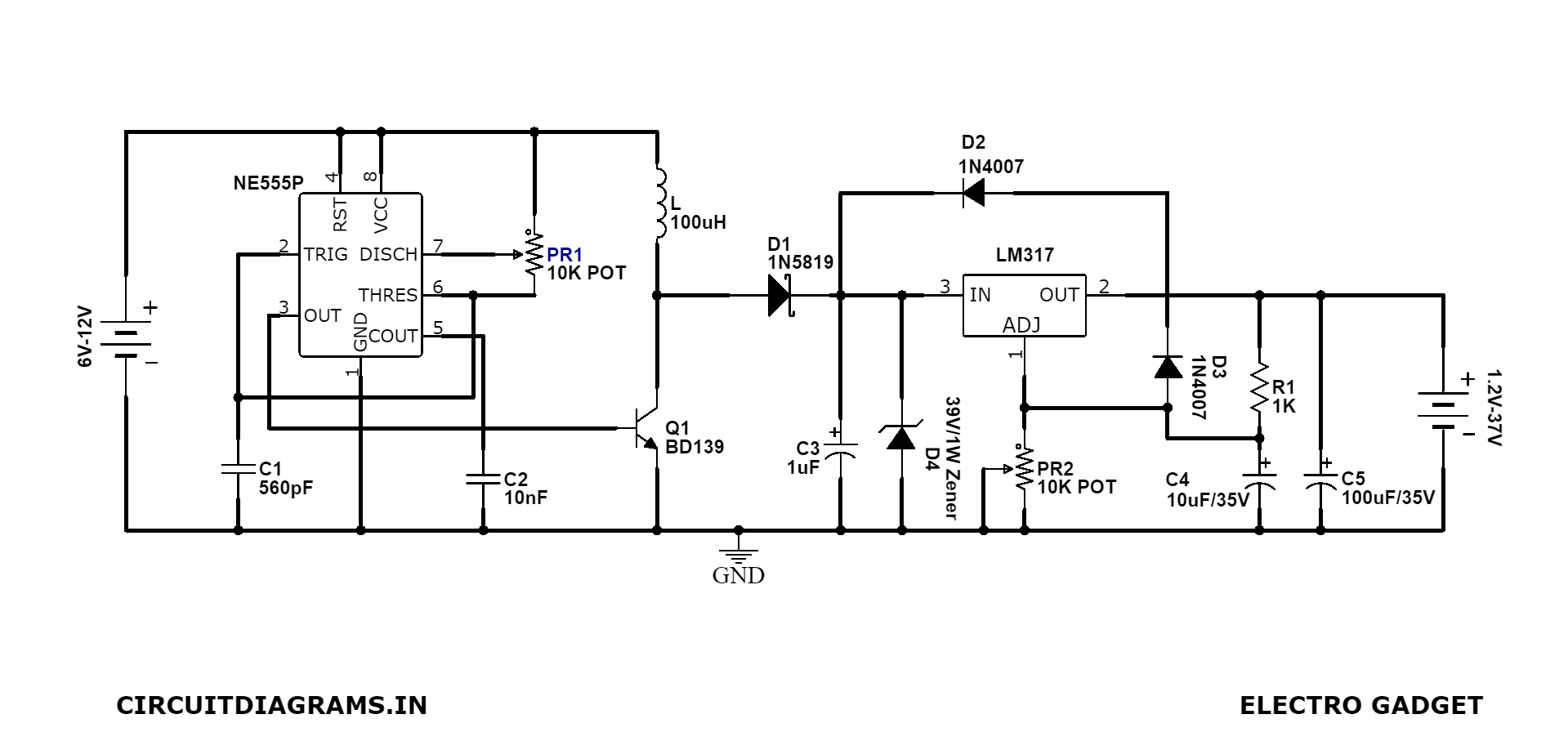 DC to DC Boost Converter Circuit Using 555 Timer - Electro Gadget
