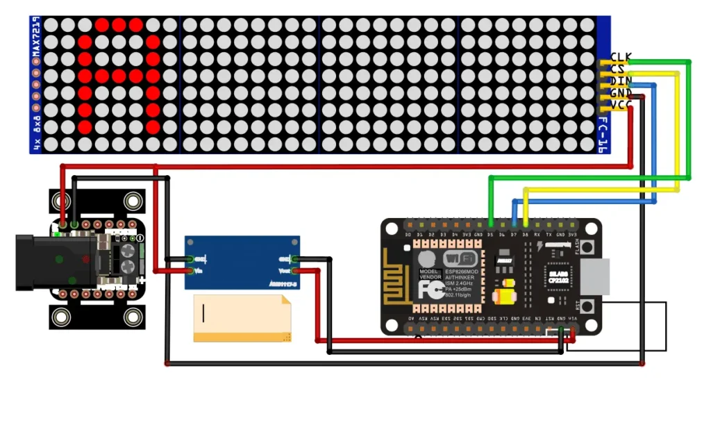 Wireless Notice Board Using ESP8266 & Matrix Display Wireless Notice Board Using ESP8266 Circuit Diagram