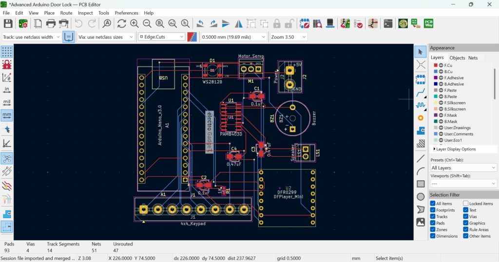 Smart Arduino Door Lock System With Voice Alert Smart Arduino Door Lock System PCB Design