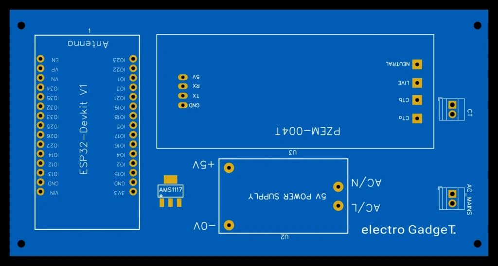 IoT AC Energy Meter 2D PCB View