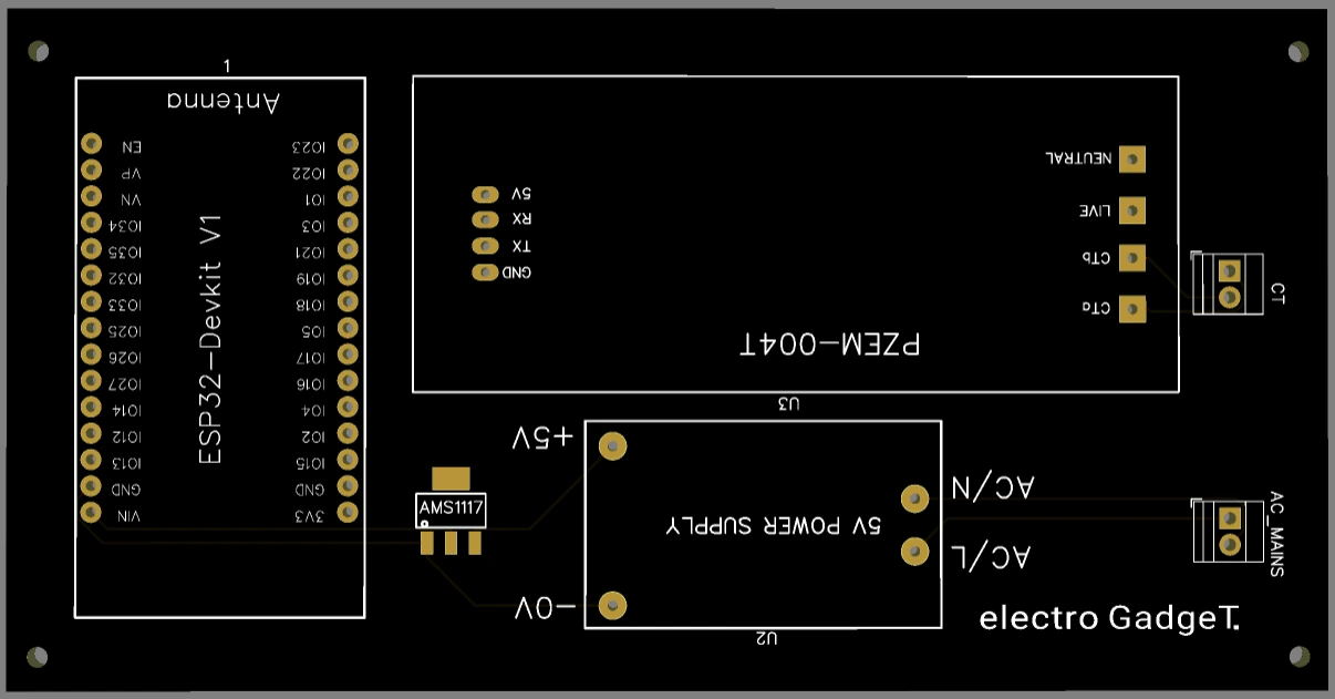 IoT AC Energy Meter 3D PCB View
