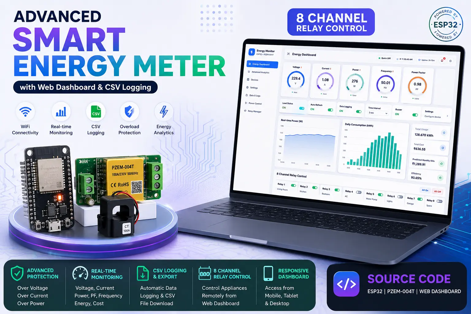 Advanced Smart Energy Meter Source Code with Web Dashboard & CSV Logging Advanced Smart Energy Meter Source Code with Web Dashboard & CSV Logging